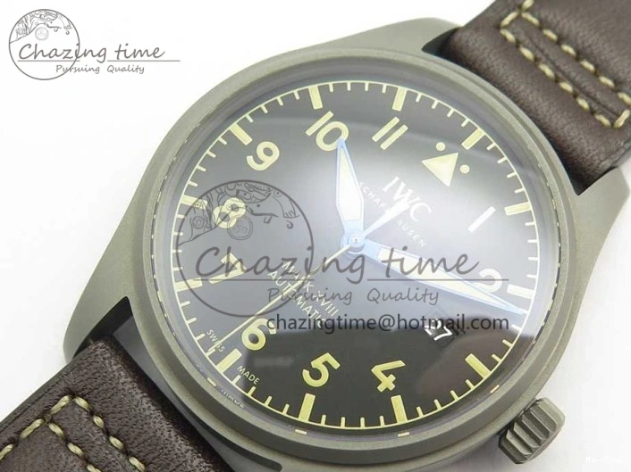 MIROTIME 0504 SmartChoice Mark XVIII IW327006 Titanium M+F 1:1 Best Edition Black Dial on Brown Leather Strap A 7145